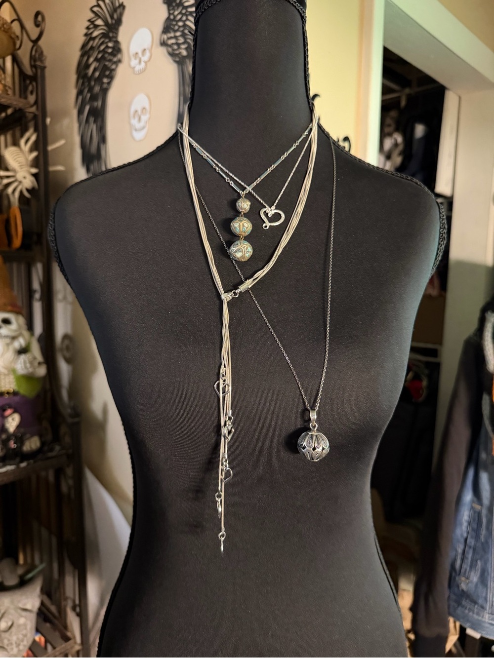 JEWELRY BUNDLE #13
 - 4 Unique necklaces various lengths- silver tone